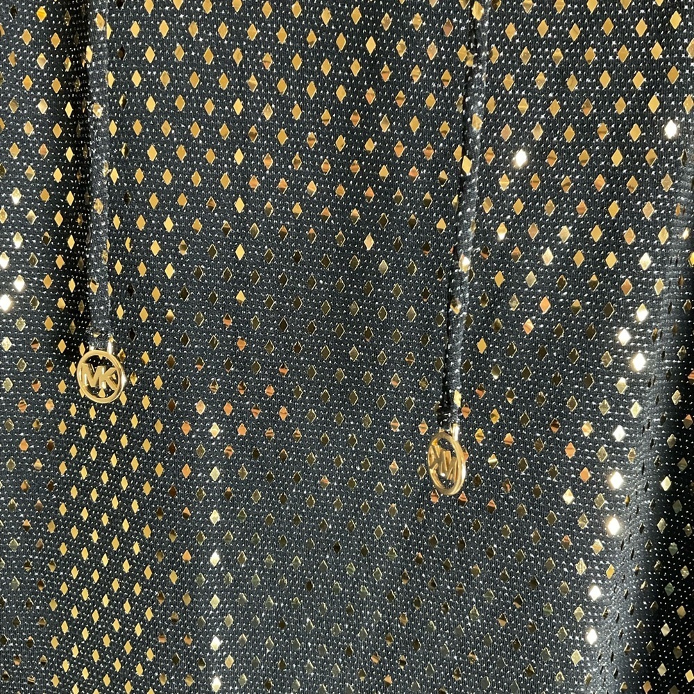 MICHAEL Michael Kors Black Gold Metallic Diamond Ruffle V-Neck Top Size M - Picture 5 of 11